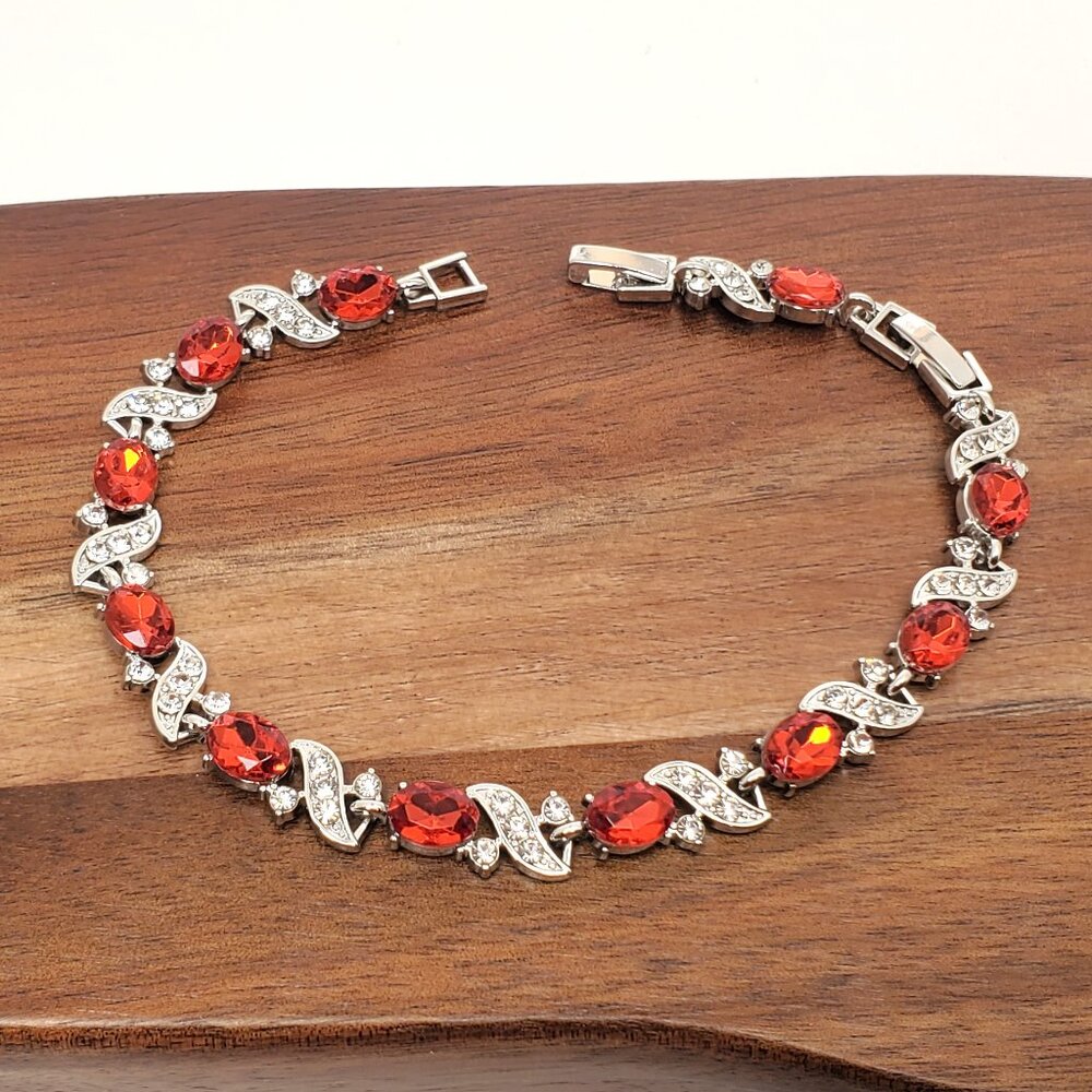 Sterling Silver Womens 2ct Red Ruby Gemstone 1ct Diamond Tennis Bracelet Jewelry